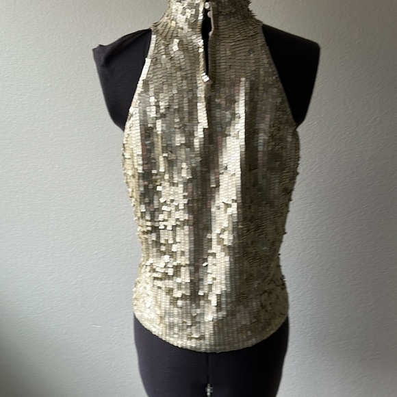 White House Black Market top gold sequined dressy formal size Medium sleeveless - Picture 4 of 9